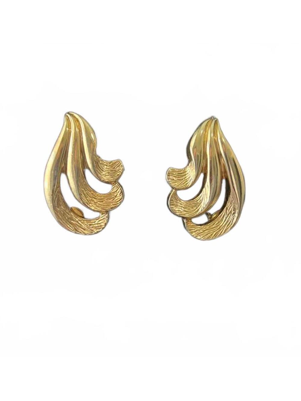 Vintage Monet gold tone layered wave statement clip on earrings